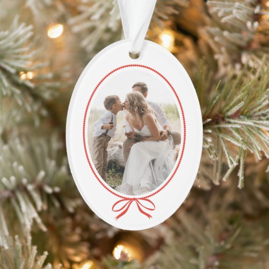 Simple Red Bow Oval Foto Christmas Ornament (Baum)