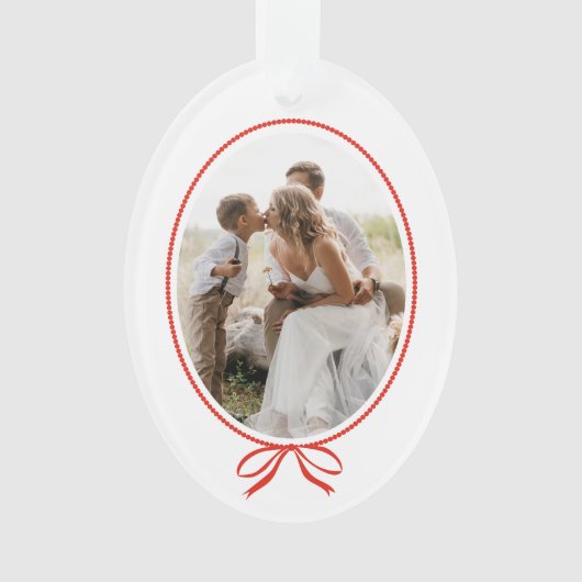 Simple Red Bow Oval Foto Christmas Ornament (Vorderseite)
