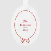 Simple Red Bow Oval Foto Christmas Ornament (Rückseite)