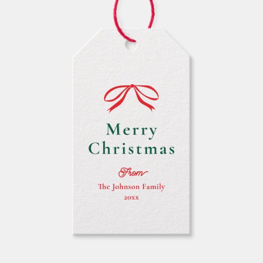 Simple Red Bow Weihnachtsfeiertag Geschenkanhänger (Vorderseite)