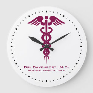Simple Red Caduceus Doctor's Office Große Wanduhr