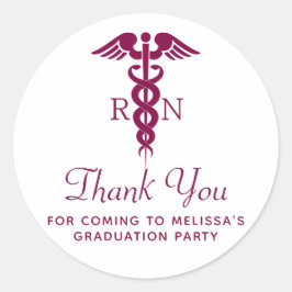 Simple Red Caduceus RN Graduate Vielen Dank Runder Aufkleber