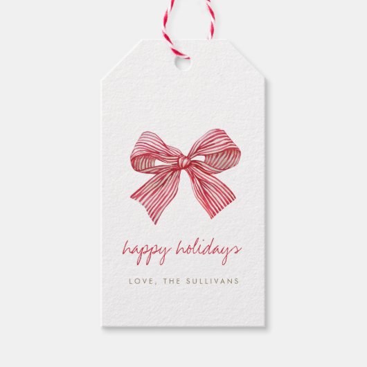 Simple Red Candy Stripe Bow Weihnachten Geschenkanhänger (Vorderseite)