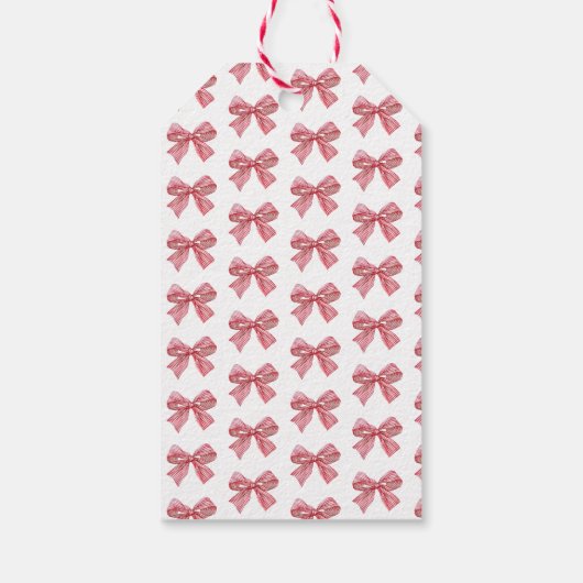 Simple Red Candy Stripe Bow Weihnachten Geschenkanhänger (Rückseite)