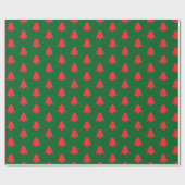 Simple Red Christmas Trees on Dark Green Geschenkpapier (Flach)