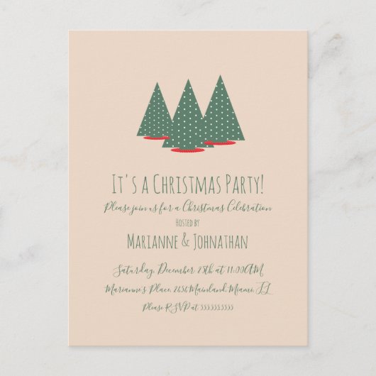 Simple Red Christmas Trees Party Postcard Postkarte (Vorderseite)