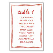 Simple Red Doodle Wedding Seating Chart Card Tischnummer (Vorderseite)