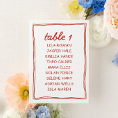 Simple Red Doodle Wedding Seating Chart Card Tischnummer