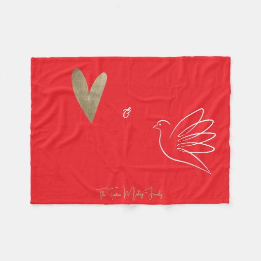 Simple Red Gold Dove Heart Liebe Weihnachten Fleecedecke (Vorderseite (Horizontal))