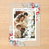 Simple Red Holly Berries Merry Christmas Card Acryleinladungen (Vorderseite)