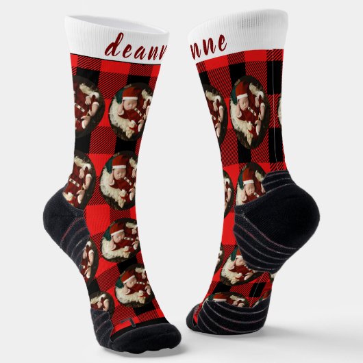 Simple Red Kariert Funny Christmas Foto Socken (Gewinkelt)
