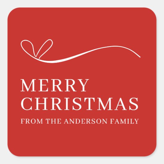 Simple red modern Merry Christmas Quadratischer Aufkleber (Vorderseite)