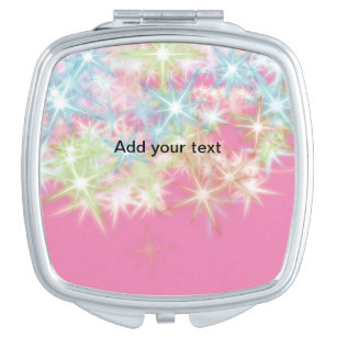 Simple red pink glittersparkle stars add your text taschenspiegel
