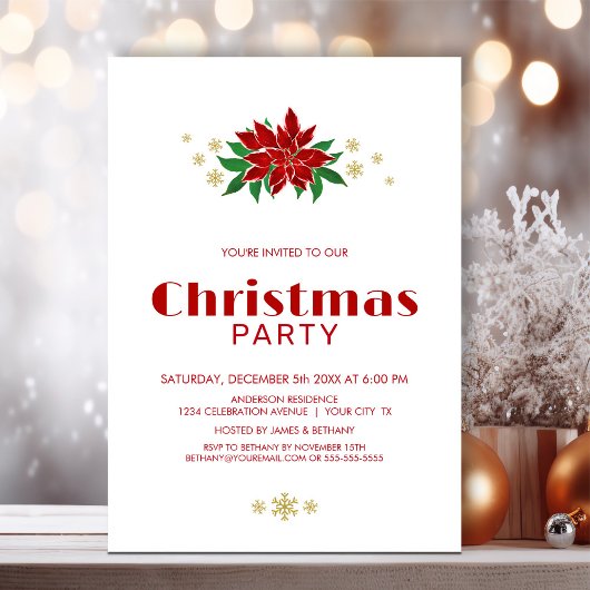 Simple Red Poinsettia Christmas Party Einladung
