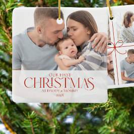 SImple Red Ribbon Unser erstes Weihnachtsfamilien- Keramikornament