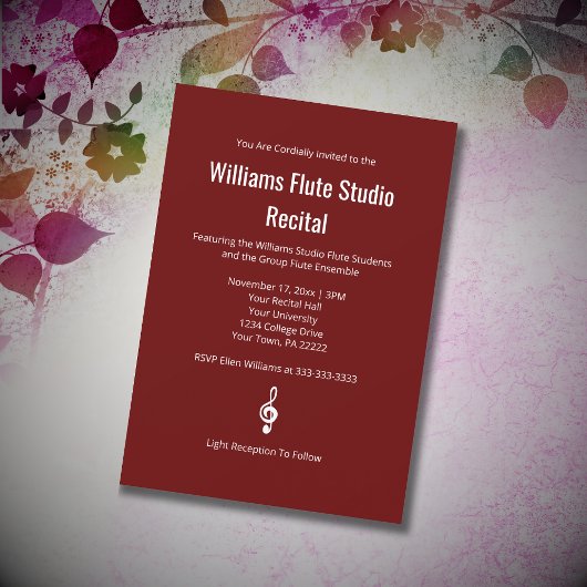 Simple Red Treble Clef Flute Music Erwägungsgrund Einladung