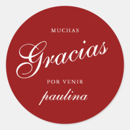 Simple Red White Quinceañera Gracias Script Name Runder Aufkleber