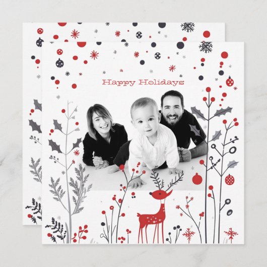 Simple Rentier Family Foto Weihnachtskarte (Vorne/Hinten)