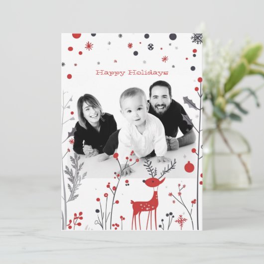 Simple Rentier Family Foto Weihnachtskarte Einladung (Stehend Vorderseite)