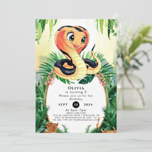 Simple Reptiles Snake Birthday Einladung (Stehend Vorderseite)