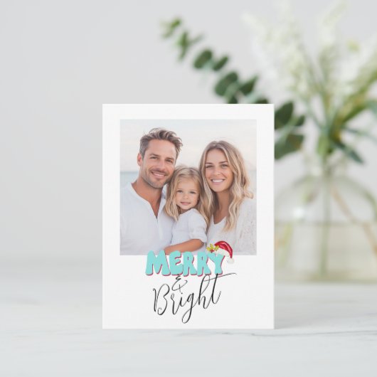 Simple Retro 1 Foto Merry Bright Blue Weihnachten (Stehend Vorderseite)