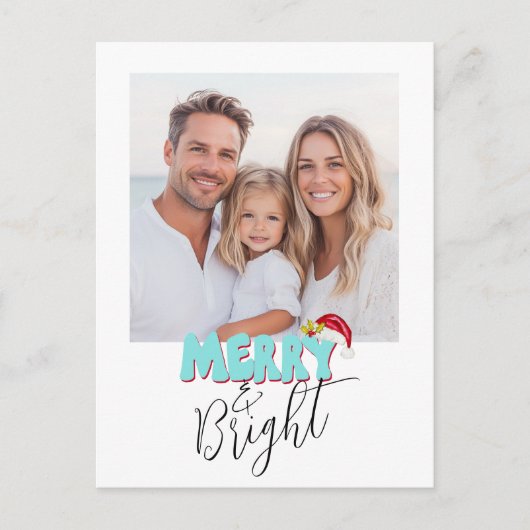 Simple Retro 1 Foto Merry Bright Blue Weihnachten (Vorderseite)