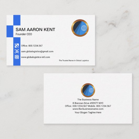 Simple Retro Bright Blue Strip Icons Gründer CEO Visitenkarte (Vorne/Hinten)