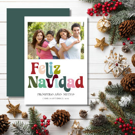Simple Retro Feliz Navidad Foto Green Feiertagskarte
