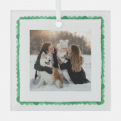simple retro green frame photo square christmas ornament aus glas (Vorderseite)