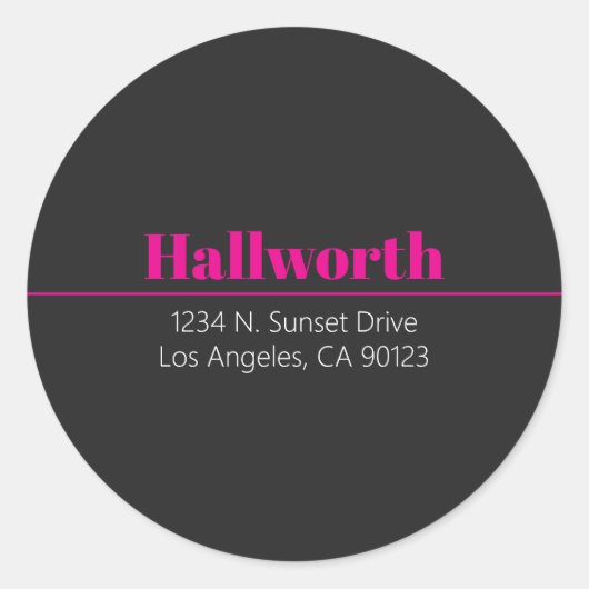 Simple Retro-Modern Pink & Off Black Address Runder Aufkleber (Vorderseite)