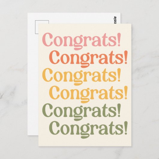 Simple Retro Typography Congrats Yellow and Green Postkarte (Vorne/Hinten)
