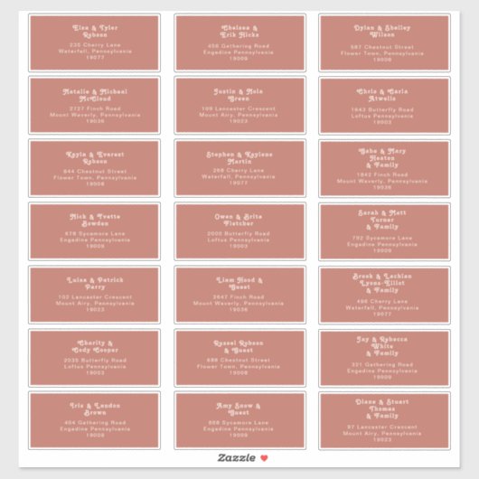 Simple Retro Vibes Old Rose Wedding Guest Address Aufkleber (Blatt)