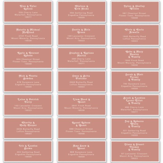 Simple Retro Vibes Old Rose Wedding Guest Address Aufkleber (Vorderseite)