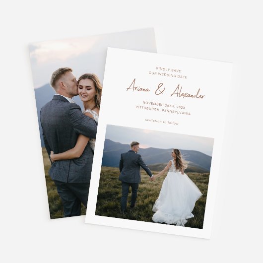 Simple Rich Brown Script Foto Wedding Save The Date