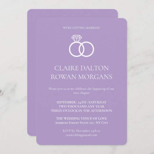 Simple Rings Lilac Wedding Einladung (Vorne/Hinten)