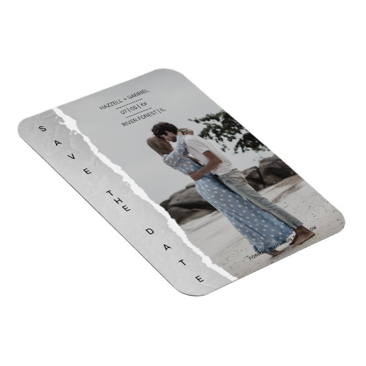 Simple Ripped Paper Effect Wedding Custom Foto Magnet (Rechte Seite)