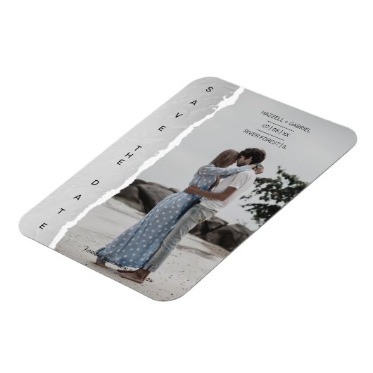 Simple Ripped Paper Effect Wedding Custom Foto Magnet (Linke Seite)