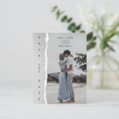 Simple Ripped Paper Effect Wedding Custom Foto Postkarte (Stehend Vorderseite)