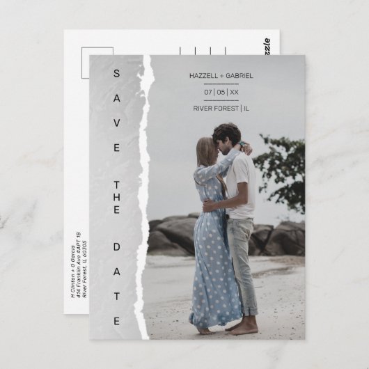 Simple Ripped Paper Effect Wedding Custom Foto Postkarte (Vorne/Hinten)