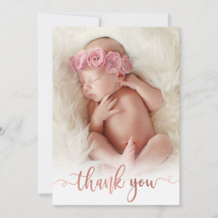 Simple Rose Gold Script Baby Foto Vielen Dank Dankeskarte