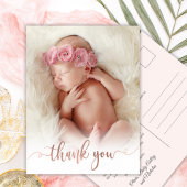 Simple Rose Gold Script Baby Foto Vielen Dank Postkarte