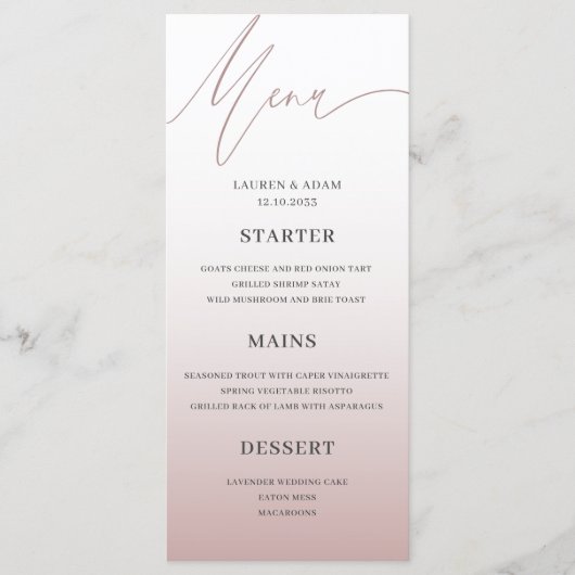 Simple Rose Gold  Wedding Dinner Menu Menükarte (Vorderseite)
