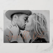 Simple Rosen Gold Foil Script Foto Save the Date Folieneinladung (Vorderseite)