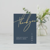 Simple Royal Blue Gold Script Wedding Vielen Dank Folie Einladungspostkarte (Stehend vorne)