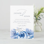 Simple Royal Blue Opulence Floral Rose Hochzeiten Einladung (Stehend Vorderseite)