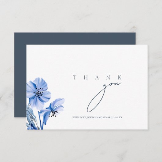 Simple Royal Blue Opulence Floral Wedding Dankeskarte (Vorne/Hinten)