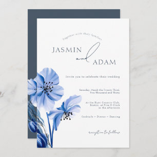 Simple Royal Blue Opulence Floral Wedding Einladung