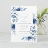 Simple Royal Blue Opulence Floral Wedding Einladung (Stehend Vorderseite)