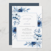 Simple Royal Blue Opulence Floral Wedding Einladung (Vorne/Hinten)