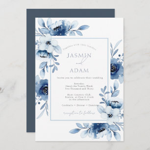 Simple Royal Blue Opulence Floral Wedding Einladung